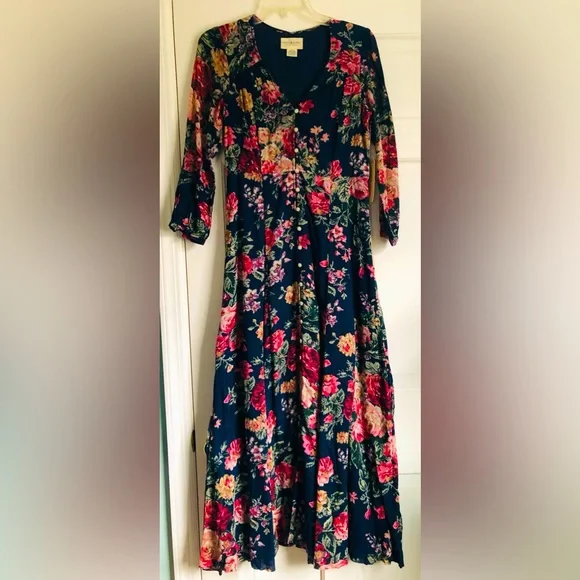 white christmas dresses Floral Denim Button-Front Dress | Belted Ruffle Sleeve Women's Dress –  Trendy Chicks main image 1
